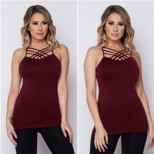 Burgundy Cami with Front Strap Accents